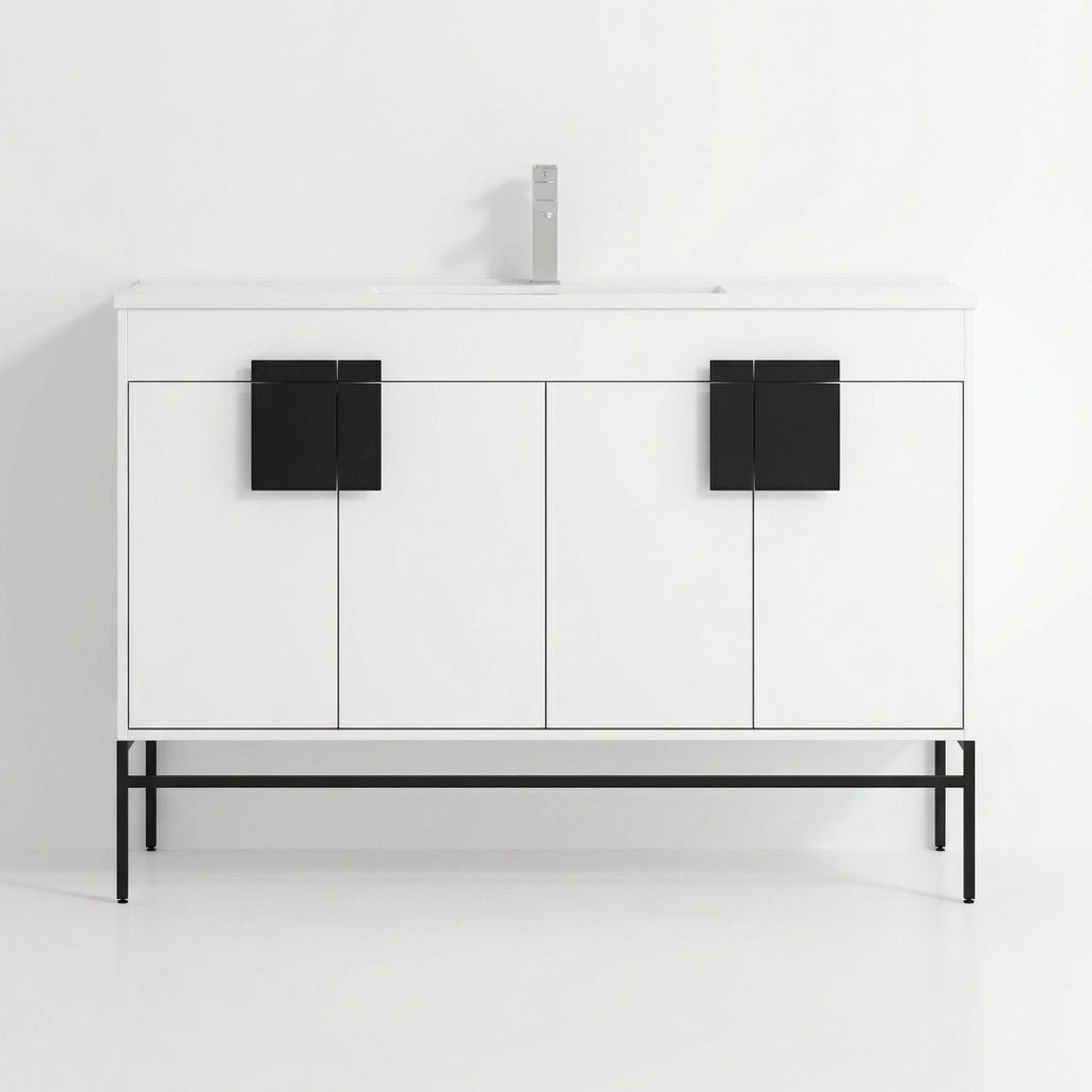 48" Tennant Brand Kuro Minimalistic White Single Sink Bathroom Vanity