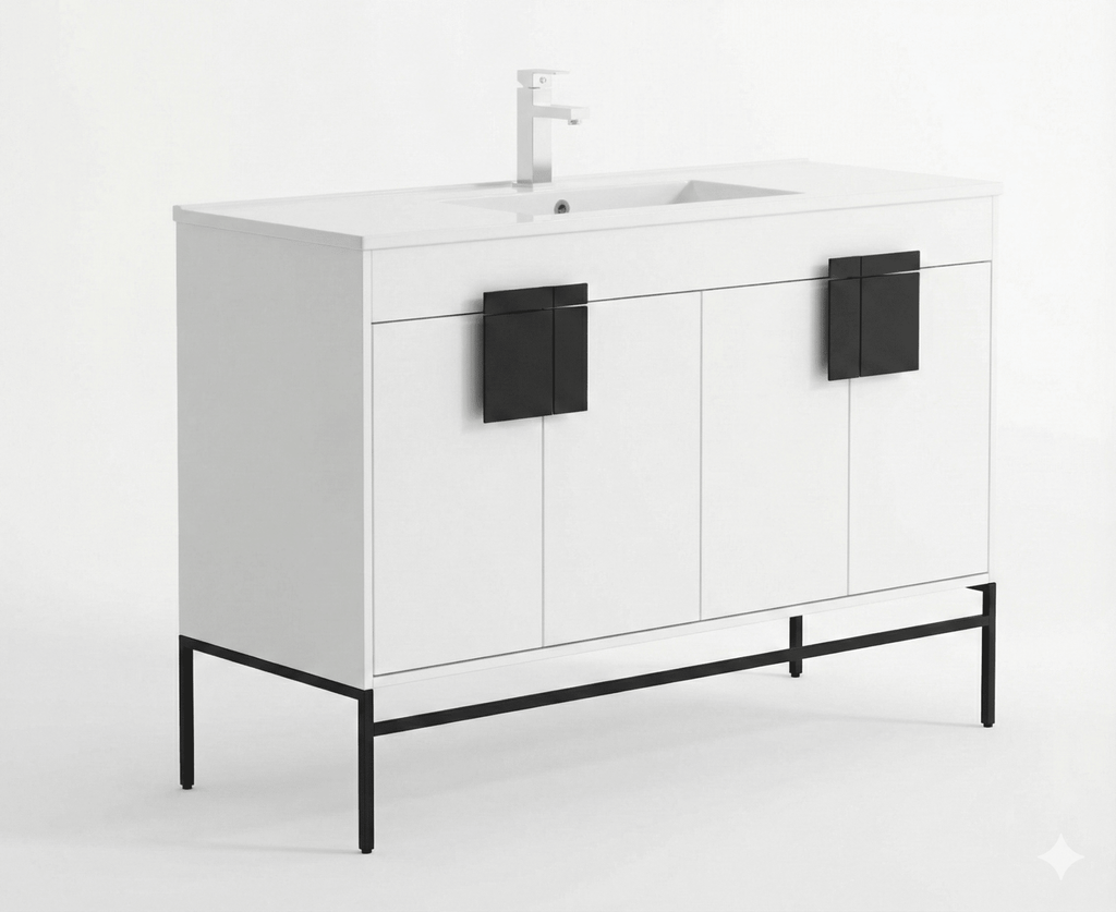 48" Tennant Brand Kuro Minimalistic White Single Sink Bathroom Vanity