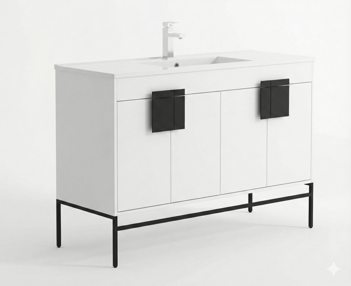 48" Tennant Brand Kuro Minimalistic White Single Sink Bathroom Vanity