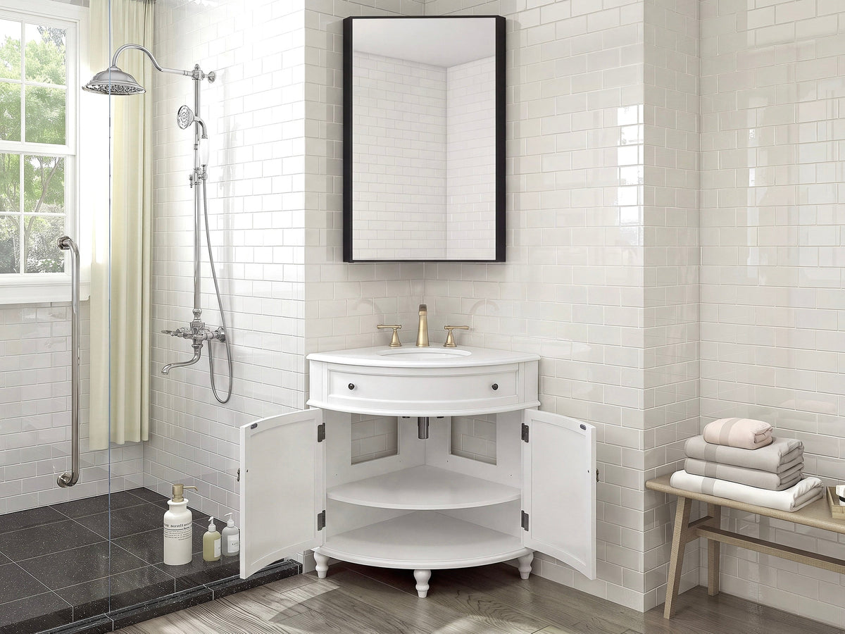 24 Inch Cottage Freestanding White Triadsville Corner Bathroom Vanity, Single Sink, Fully Assembled