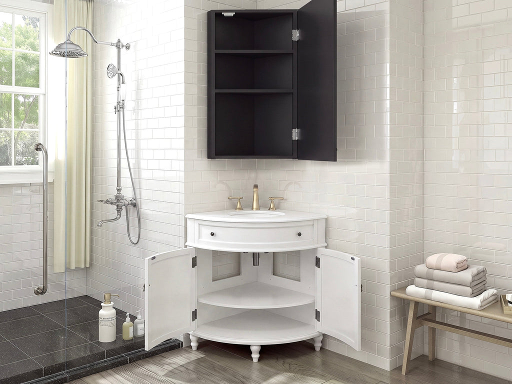 24 Inch Cottage Freestanding White Triadsville Corner Bathroom Vanity, Single Sink, Fully Assembled