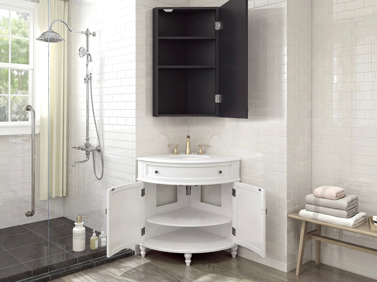 24 Inch Cottage Freestanding White Triadsville Corner Bathroom Vanity, Single Sink, Fully Assembled