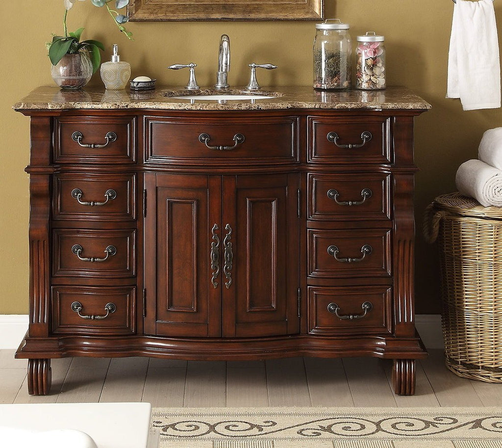 50 inch Antique Style Cherry Wood Hopkinton Bathroom Sink Vanity Baltic Brown Stone Top