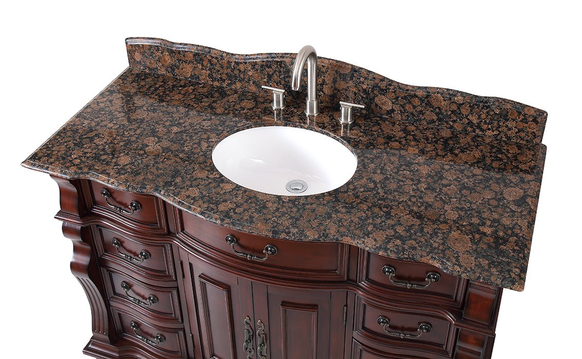 50 inch Antique Style Cherry Wood Hopkinton Bathroom Sink Vanity Baltic Brown Stone Top