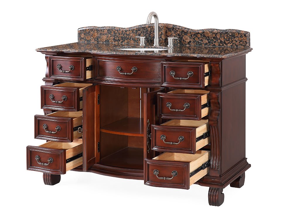 50 inch Antique Style Cherry Wood Hopkinton Bathroom Sink Vanity Baltic Brown Stone Top