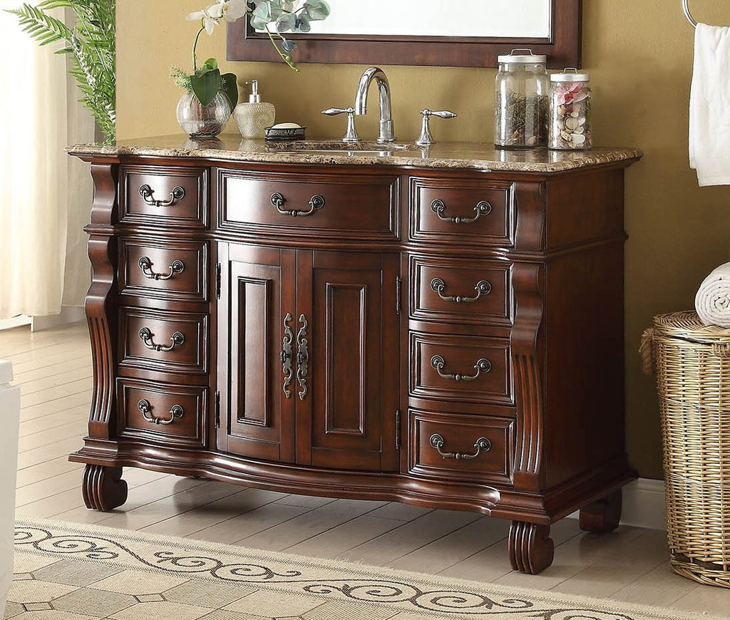 50 inch Antique Style Cherry Wood Hopkinton Bathroom Sink Vanity Baltic Brown Stone Top