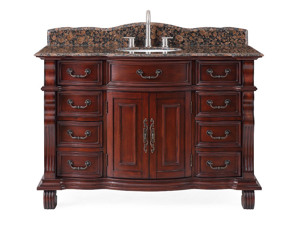 50 inch Antique Style Cherry Wood Hopkinton Bathroom Sink Vanity Baltic Brown Stone Top