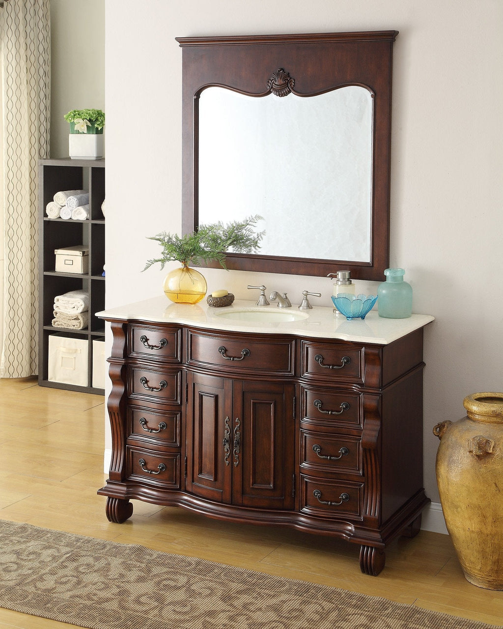 50 inch Antique Style Cherry Wood Hopkinton Bathroom Sink Vanity Creama Marble Top
