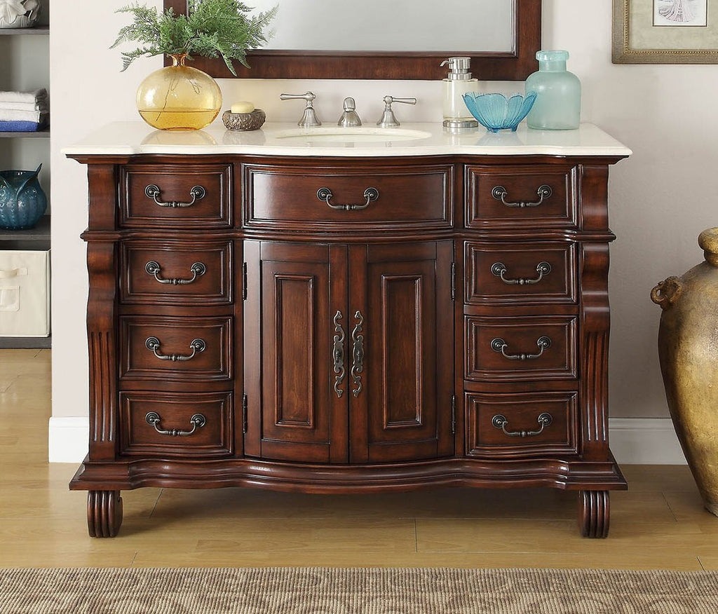 50 inch Antique Style Cherry Wood Hopkinton Bathroom Sink Vanity Creama Marble Top