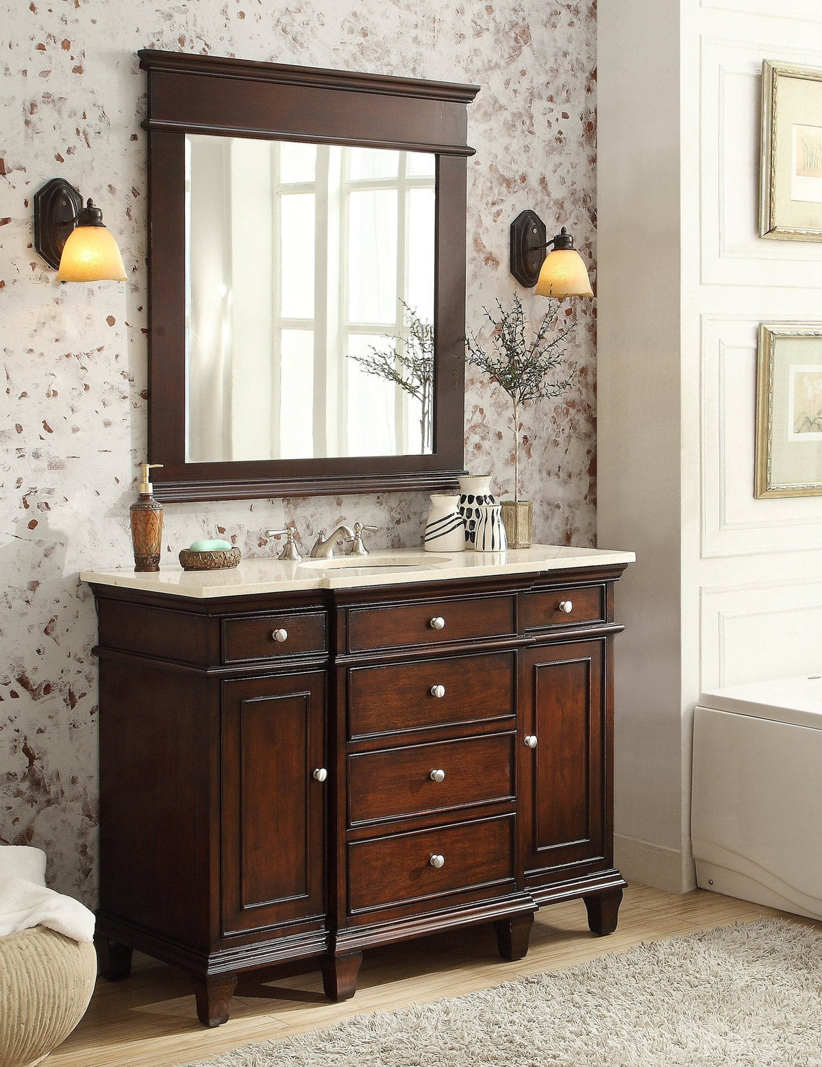 50" Dillinger Single Sink Vanity - Fully Assembled - Cream Marble Top