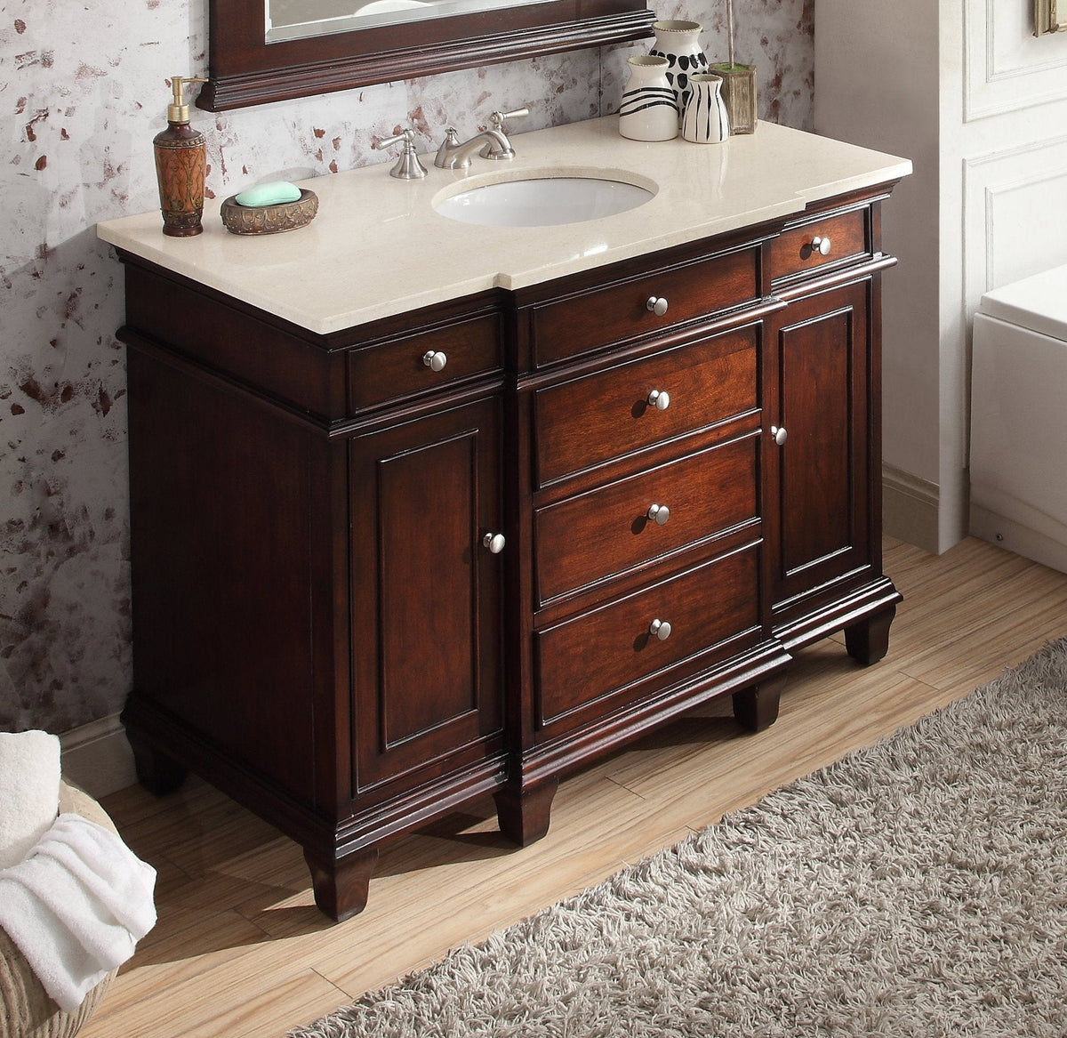 50" Dillinger Single Sink Vanity - Fully Assembled - Cream Marble Top