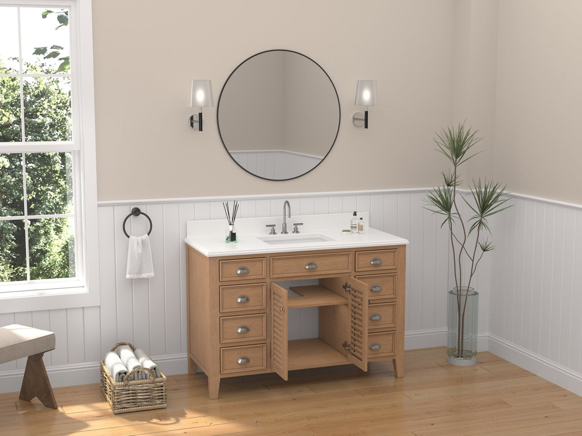 50 Inch Contemporary Style Wood Finish Kalani Bathroom Vanity With White Quartz Top
