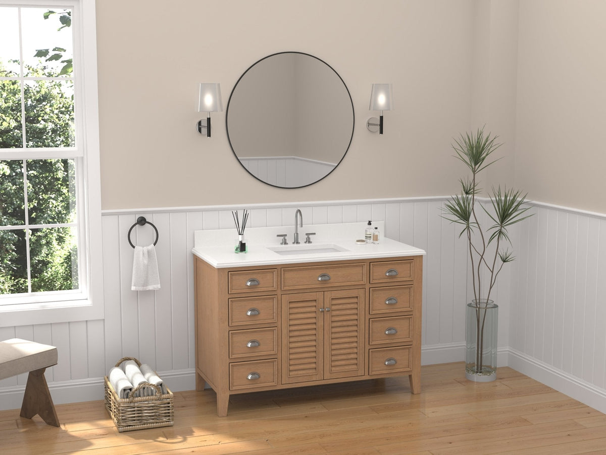50 Inch Contemporary Style Wood Finish Kalani Bathroom Vanity With White Quartz Top