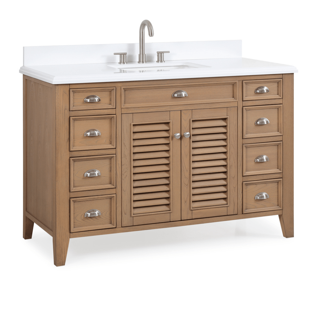 50 Inch Contemporary Style Wood Finish Kalani Bathroom Vanity With White Quartz Top