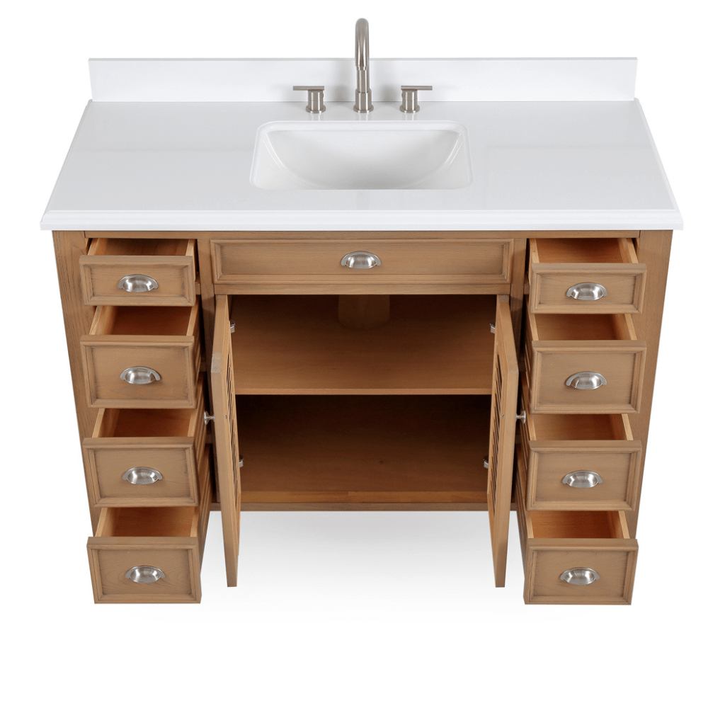 50 Inch Contemporary Style Wood Finish Kalani Bathroom Vanity With White Quartz Top
