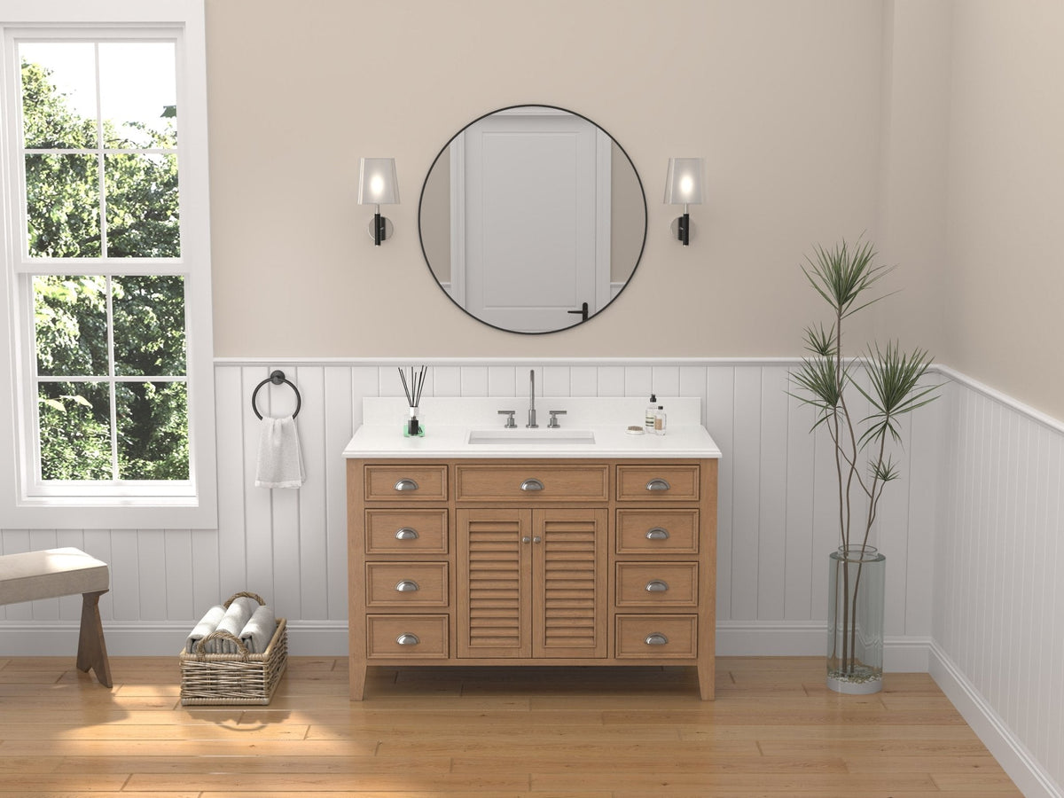 50 Inch Contemporary Style Wood Finish Kalani Bathroom Vanity With White Quartz Top