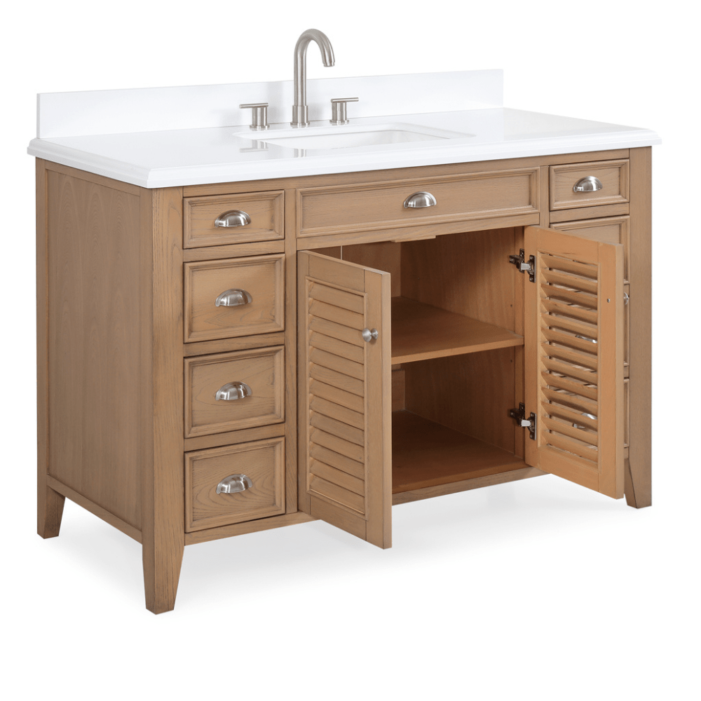 50 Inch Contemporary Style Wood Finish Kalani Bathroom Vanity With White Quartz Top