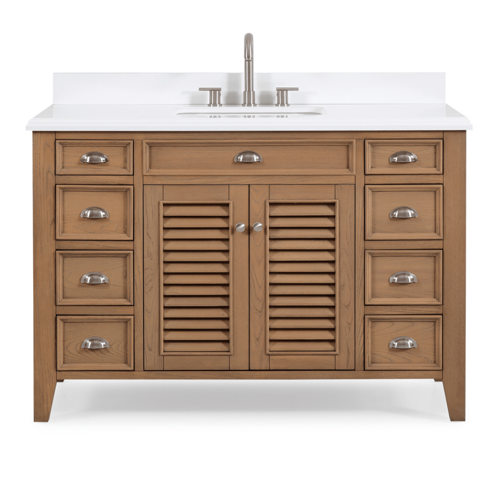 50 Inch Contemporary Style Wood Finish Kalani Bathroom Vanity With White Quartz Top