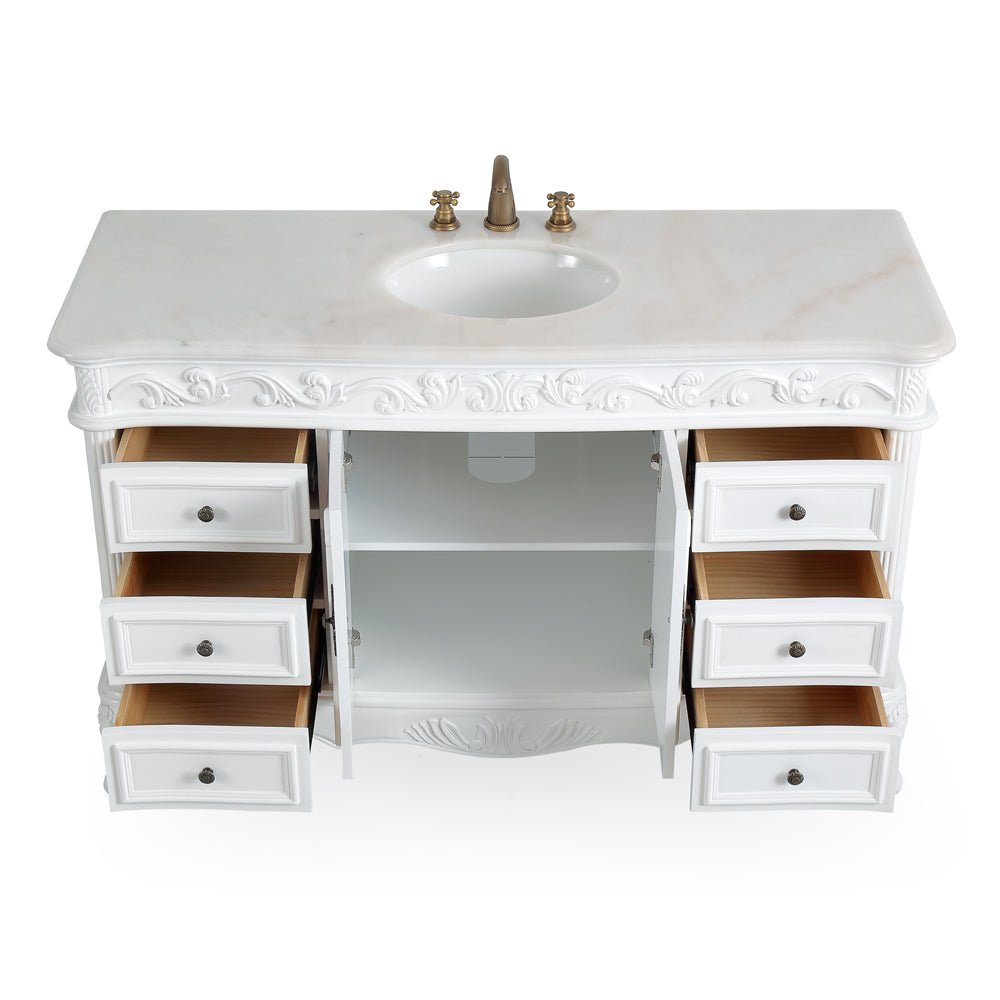 56 Inch Antique White Traditional Style Single Sink Beckham Bathroom Vanity