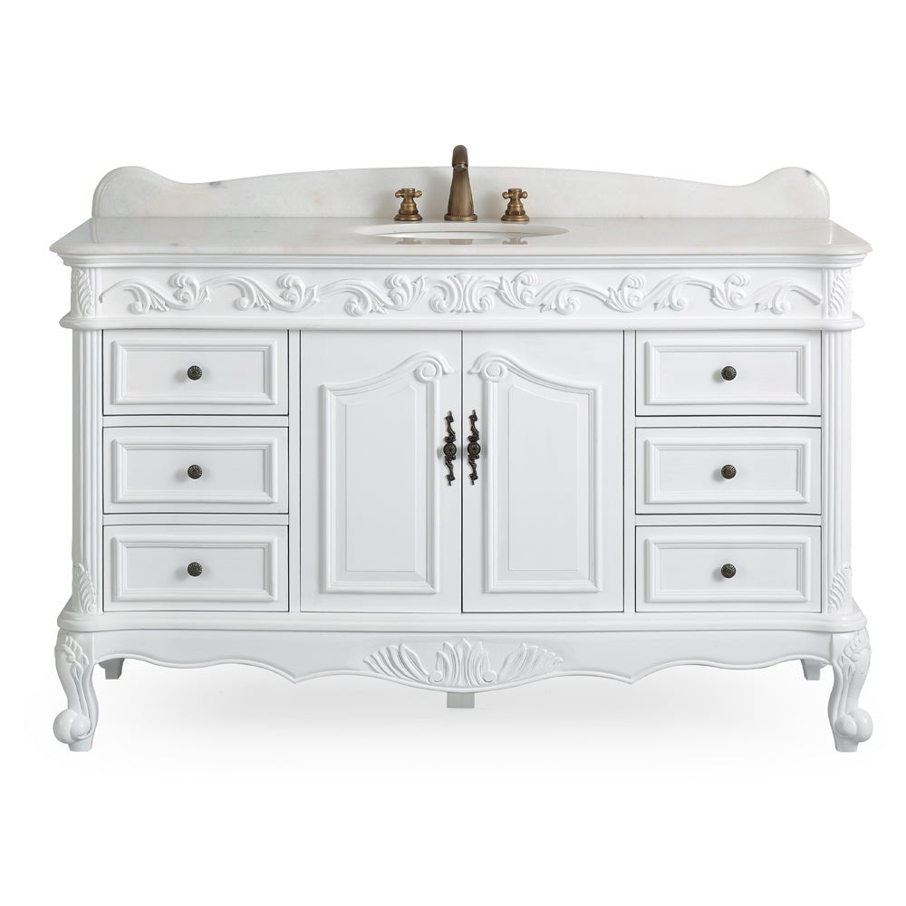 56 Inch Antique White Traditional Style Single Sink Beckham Bathroom Vanity