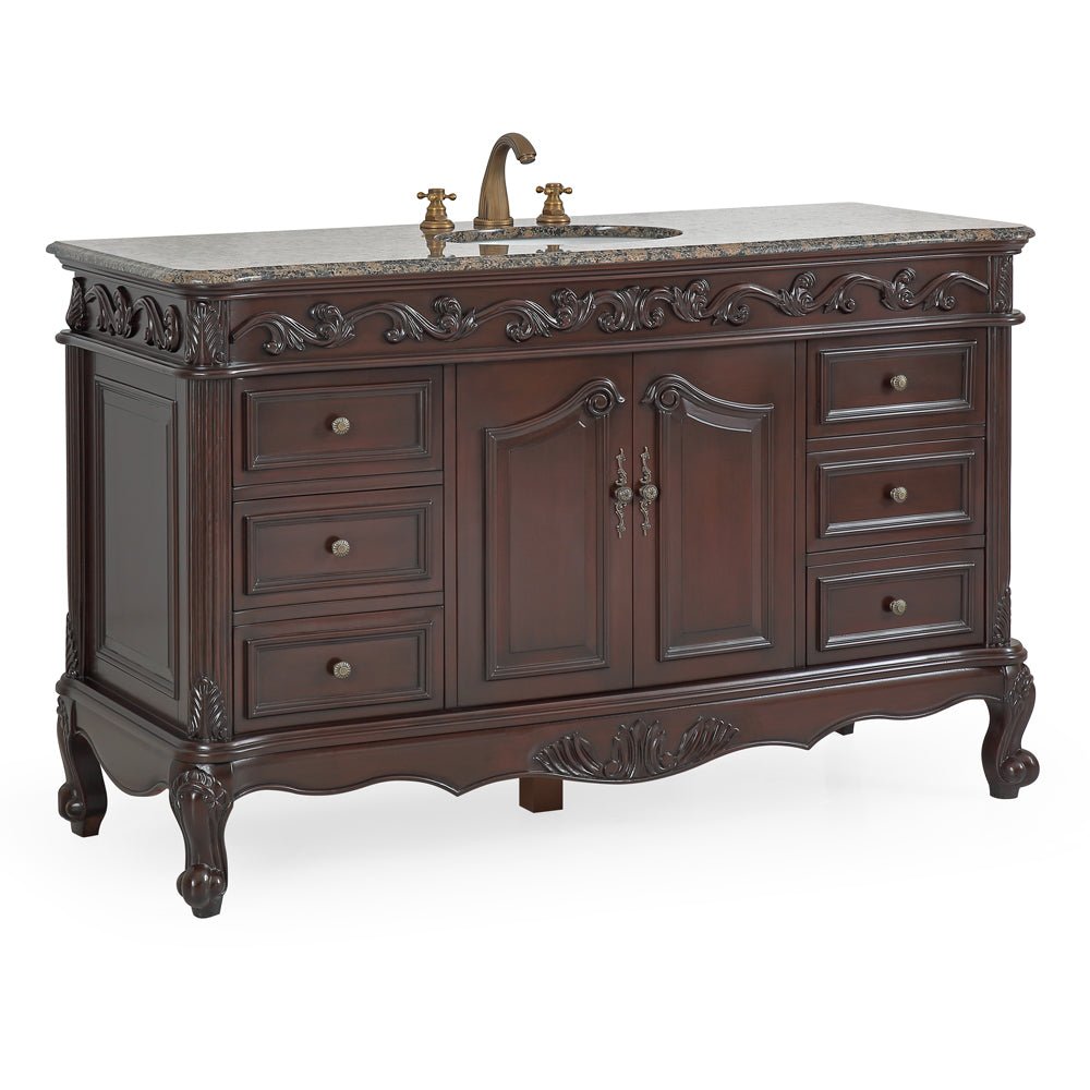 56" Traditional Style Brown Beckham Bathroom Sink Vanity With Baltic Brown Top