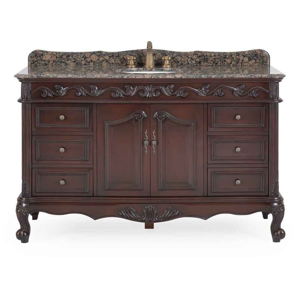 56" Traditional Style Brown Beckham Bathroom Sink Vanity With Baltic Brown Top
