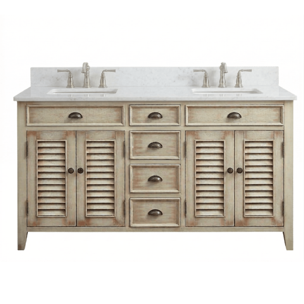 60" Abbeville Distressed Beige Double Sink Vanity - Benton Collection