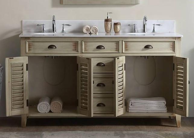 60" Abbeville Distressed Beige Double Sink Vanity - Benton Collection