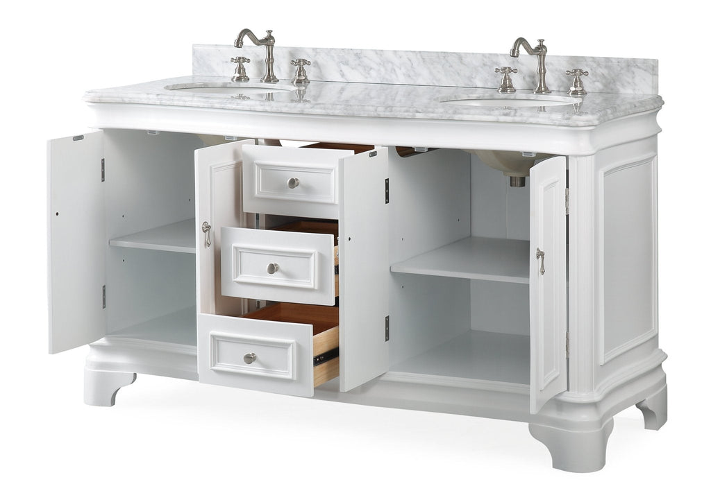60" Benton Collection Double Sink Sesto White Bathroom Vanity