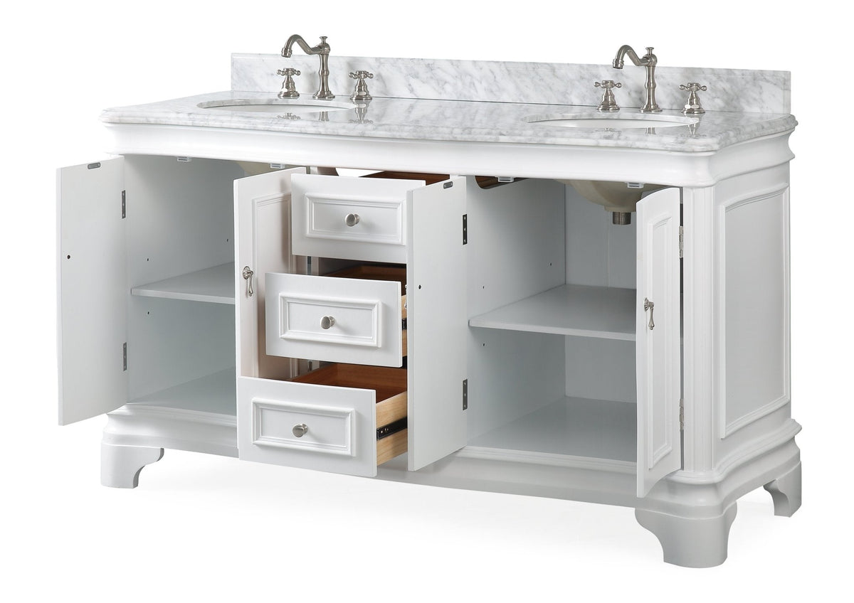 60" Benton Collection Double Sink Sesto White Bathroom Vanity