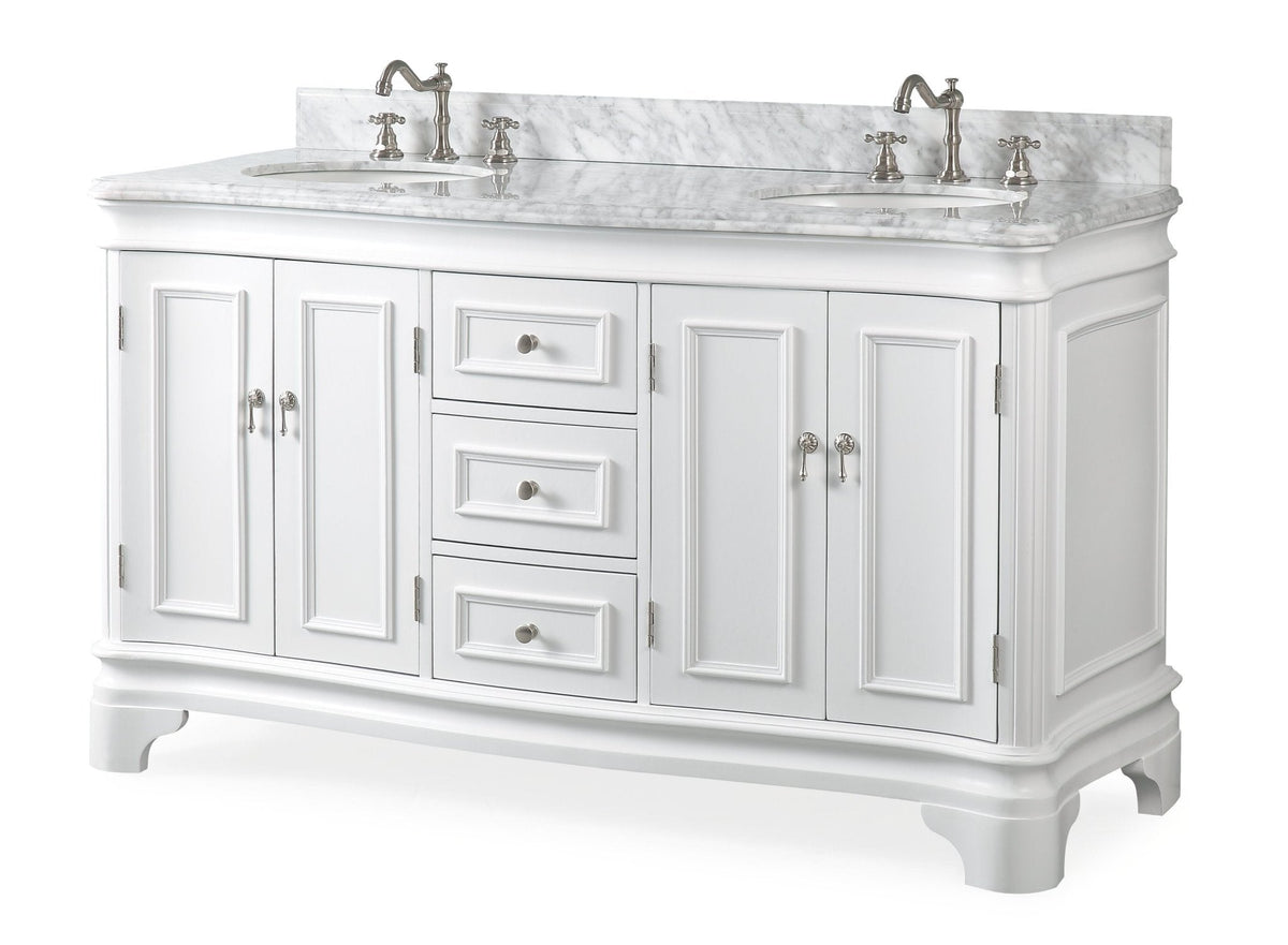 60" Benton Collection Double Sink Sesto White Bathroom Vanity