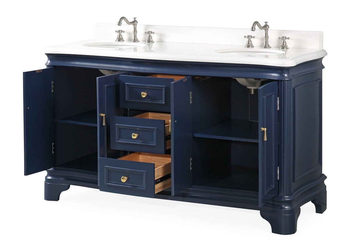 60" Benton Collection Sesto Navy Blue Bathroom Vanity