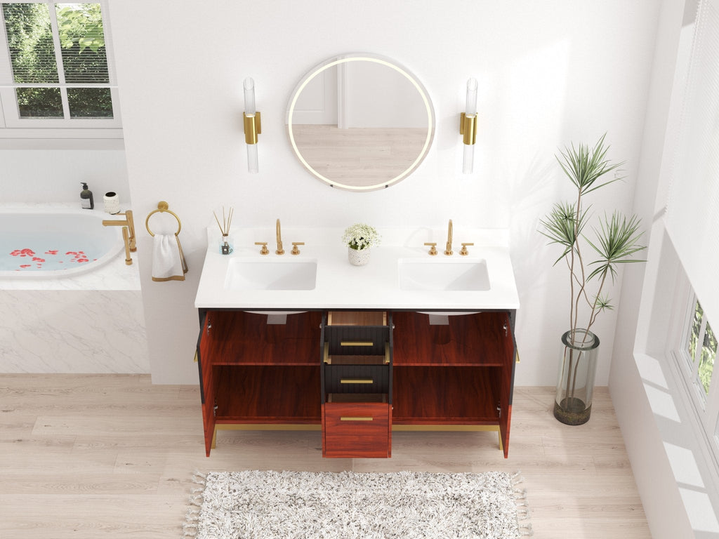 60 Inch Beatrice Mid - Century Trendy Modern Double Sink Bathroom Vanity