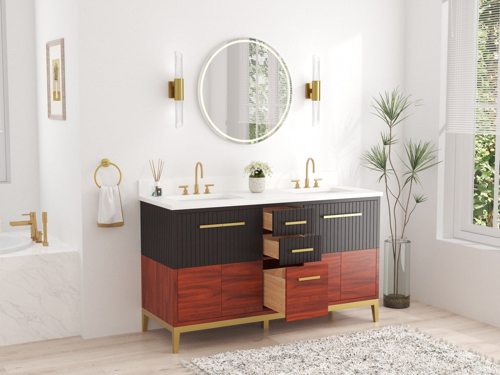 60 Inch Beatrice Mid - Century Trendy Modern Double Sink Bathroom Vanity