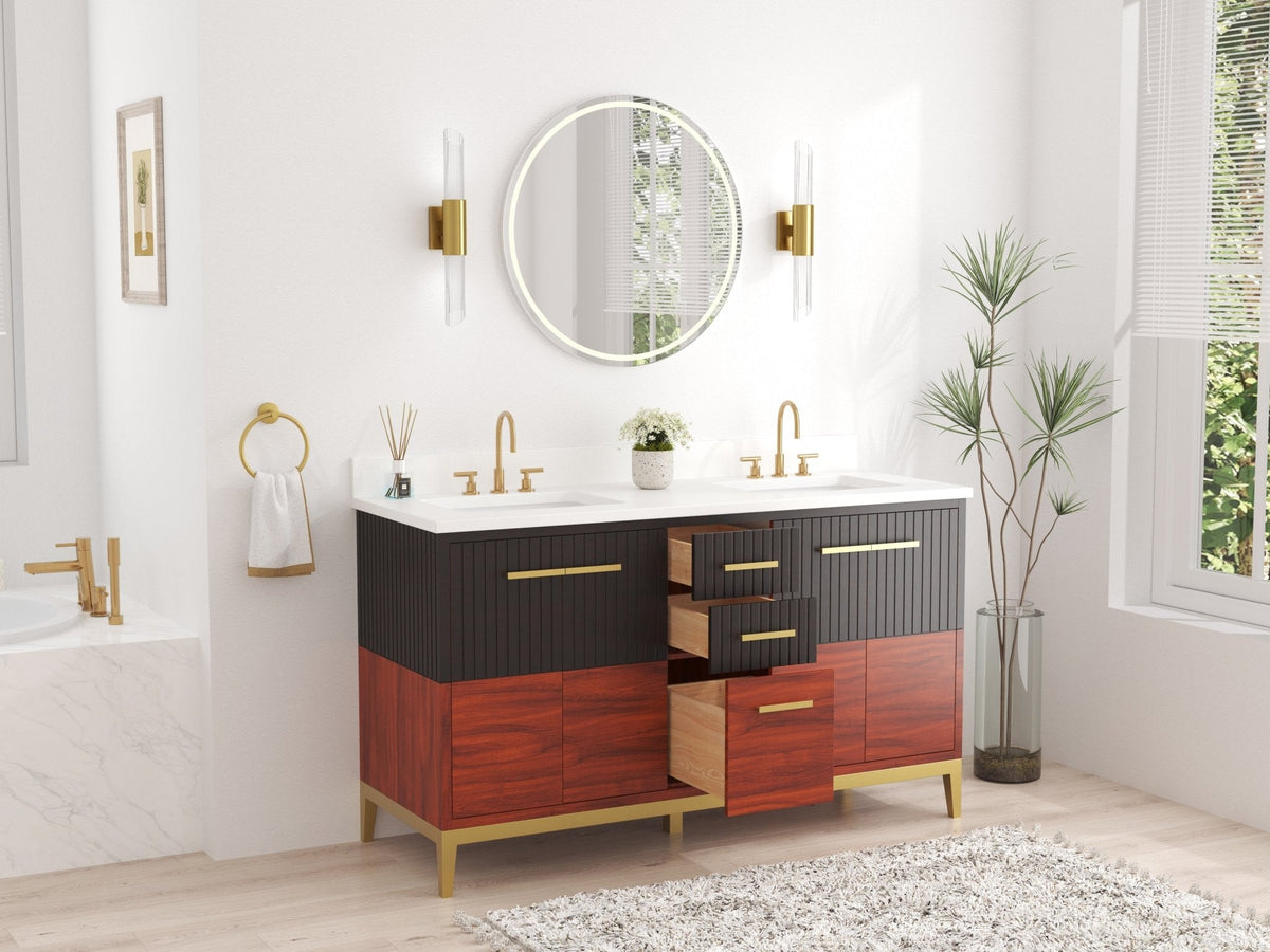 60 Inch Beatrice Mid - Century Trendy Modern Double Sink Bathroom Vanity