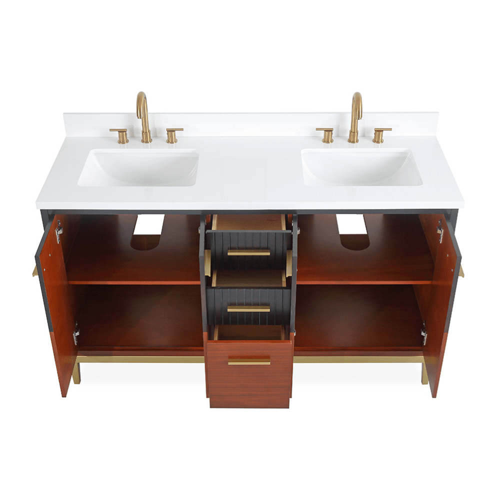 60 Inch Beatrice Mid - Century Trendy Modern Double Sink Bathroom Vanity