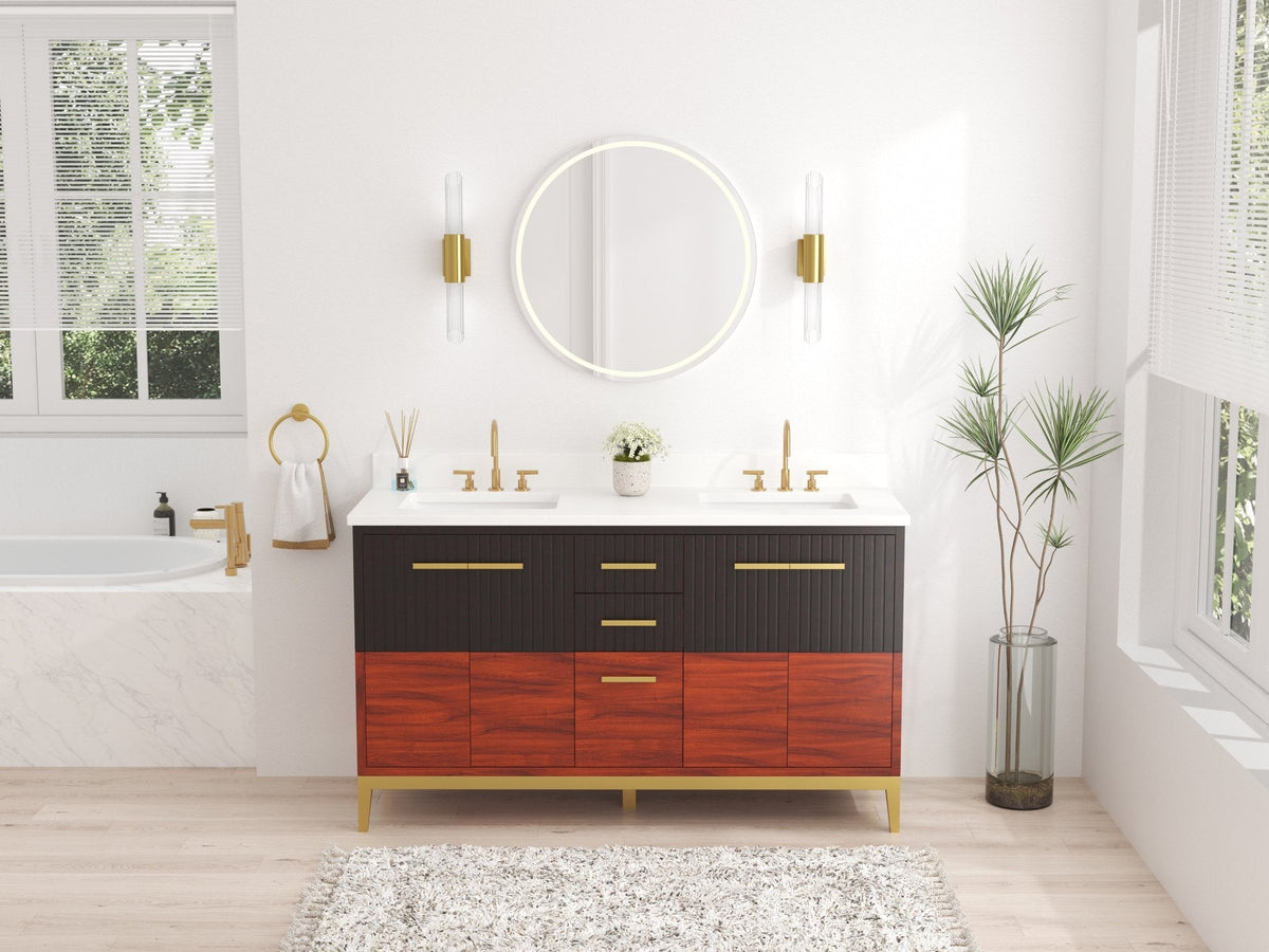 60 Inch Beatrice Mid - Century Trendy Modern Double Sink Bathroom Vanity