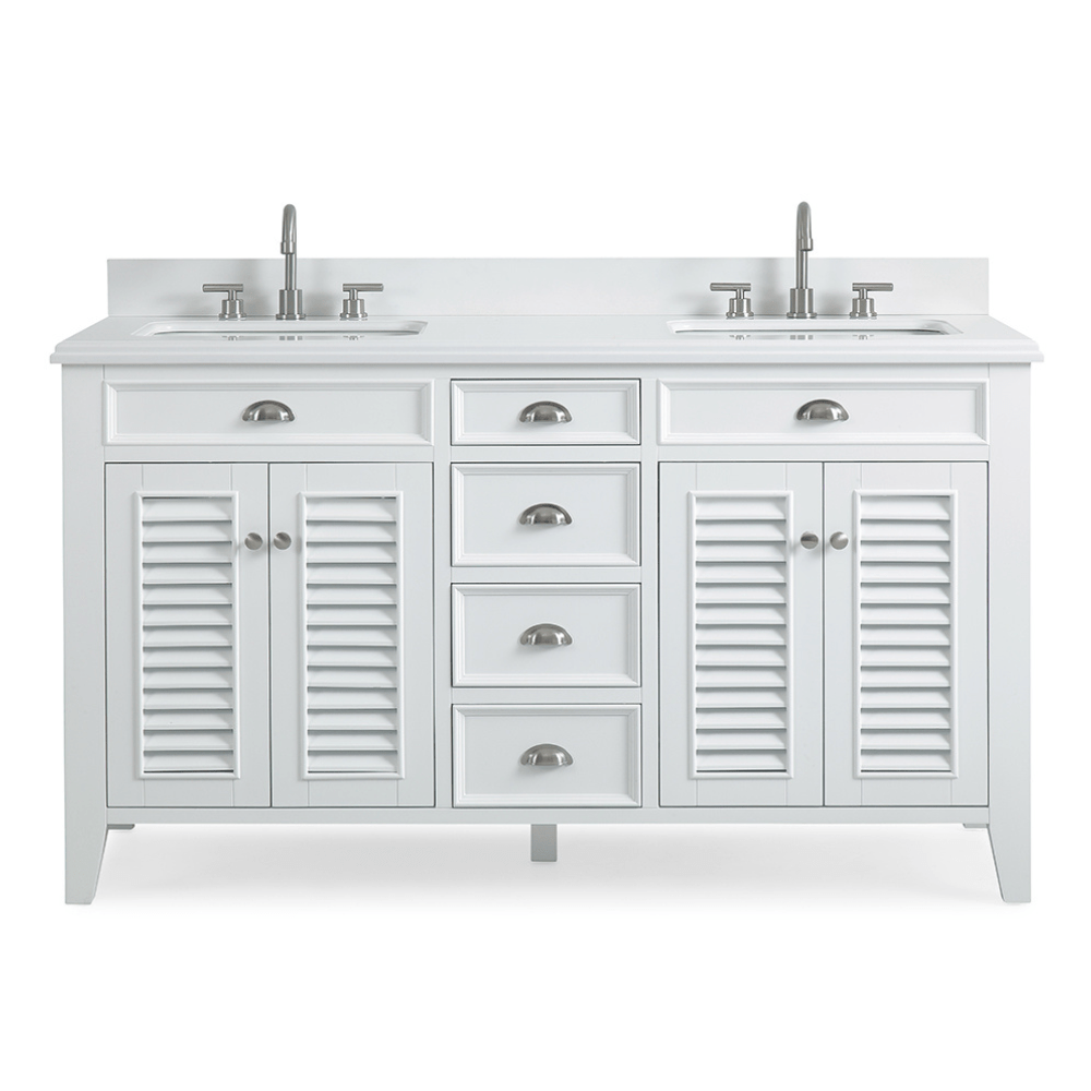 60 Inch Contemporary Style Double Sink White Kalani Bathroom Vanity