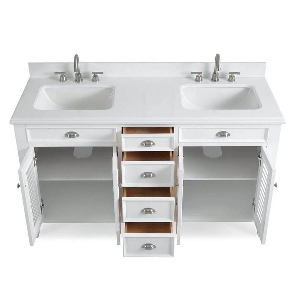 60 Inch Contemporary Style Double Sink White Kalani Bathroom Vanity