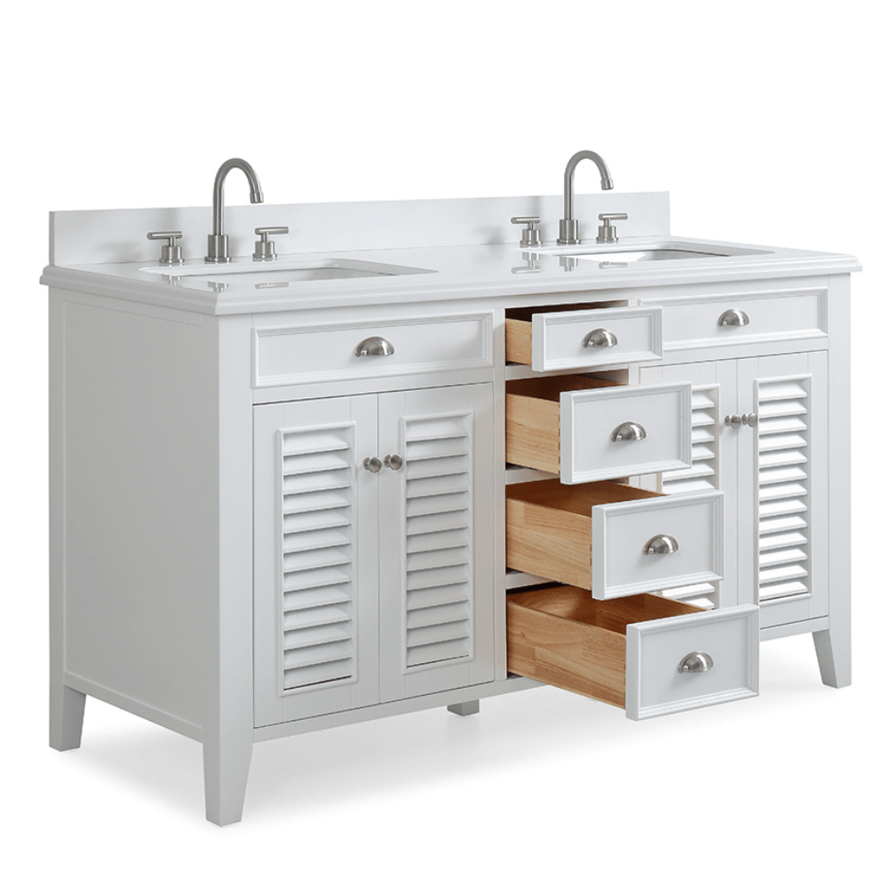 60 Inch Contemporary Style Double Sink White Kalani Bathroom Vanity