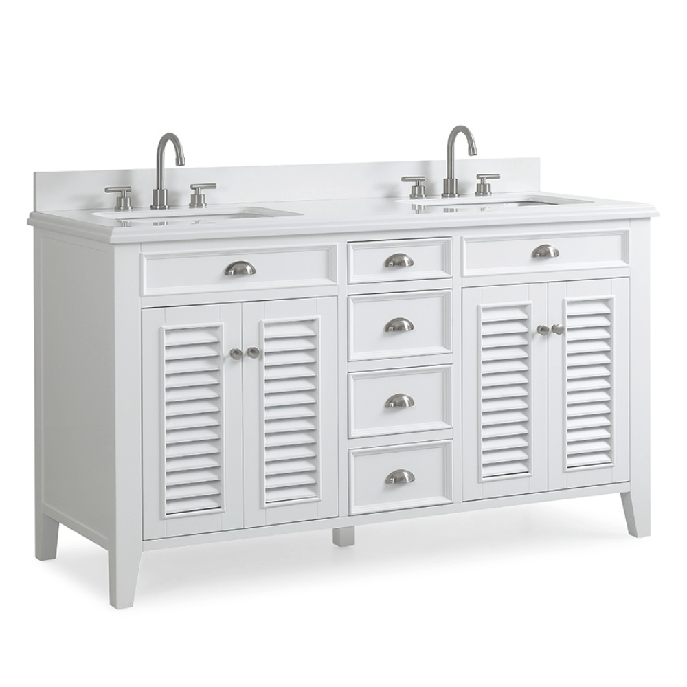 60 Inch Contemporary Style Double Sink White Kalani Bathroom Vanity