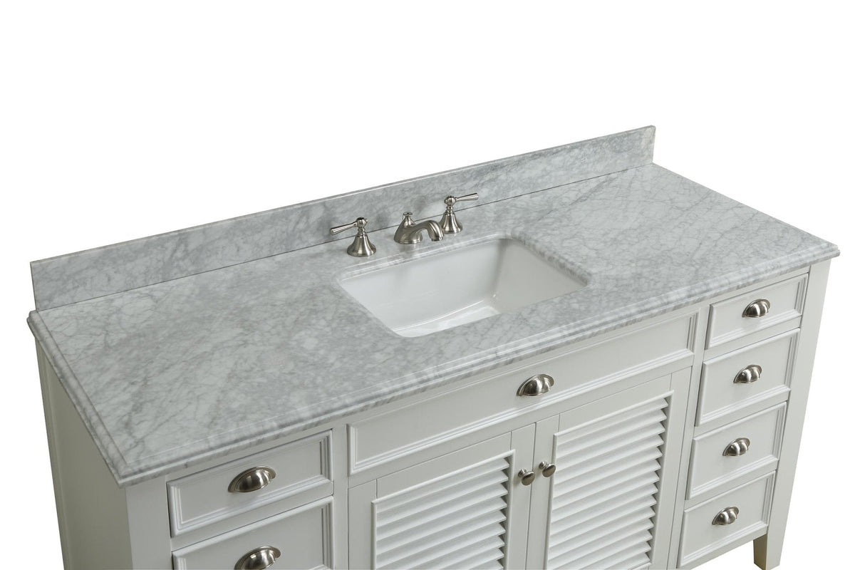 60 Inch Contemporary Style Double Sink White Kalani Bathroom Vanity