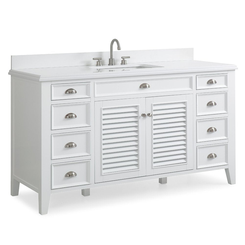 60 Inch Contemporary Style Single Sink White Kalani Bathroom Vanity