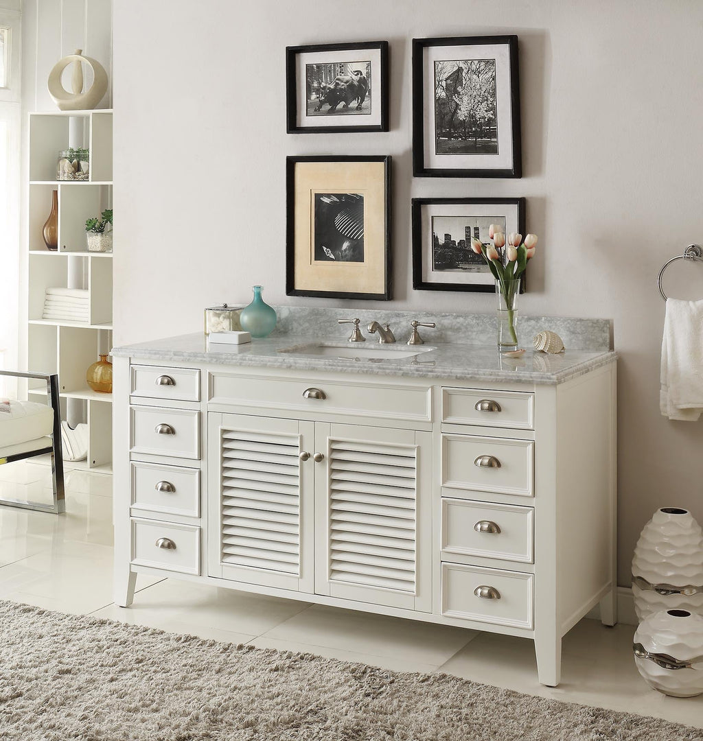 60 Inch Contemporary Style Single Sink White Kalani Bathroom Vanity