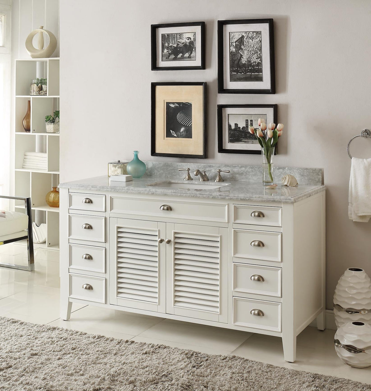 60 Inch Contemporary Style Single Sink White Kalani Bathroom Vanity