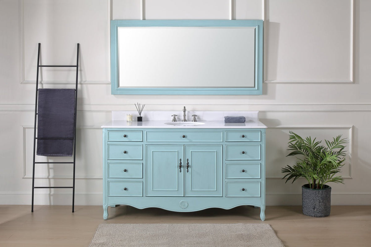 60 Inch Distressed Light Blue Single Sink Cottage Style Daleville Bathroom Vanity