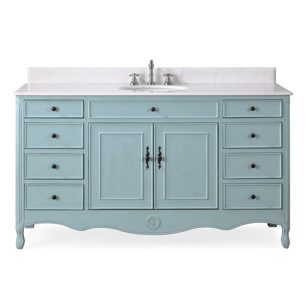 60 Inch Distressed Light Blue Single Sink Cottage Style Daleville Bathroom Vanity