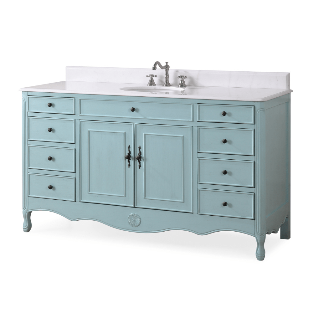 60 Inch Distressed Light Blue Single Sink Cottage Style Daleville Bathroom Vanity