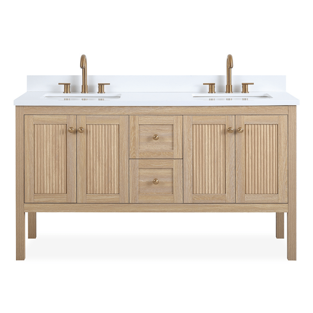 60 Inch Modern Light Oak Sera Double Sink Bathroom Vanity With White Quartz Top