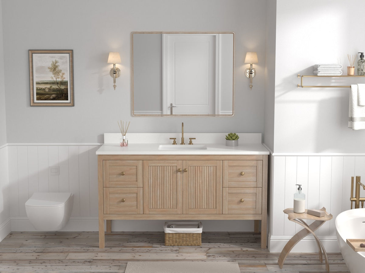 60 Inch Modern Light Oak Sera Single Sink Bathroom Vanity With White Quartz Top
